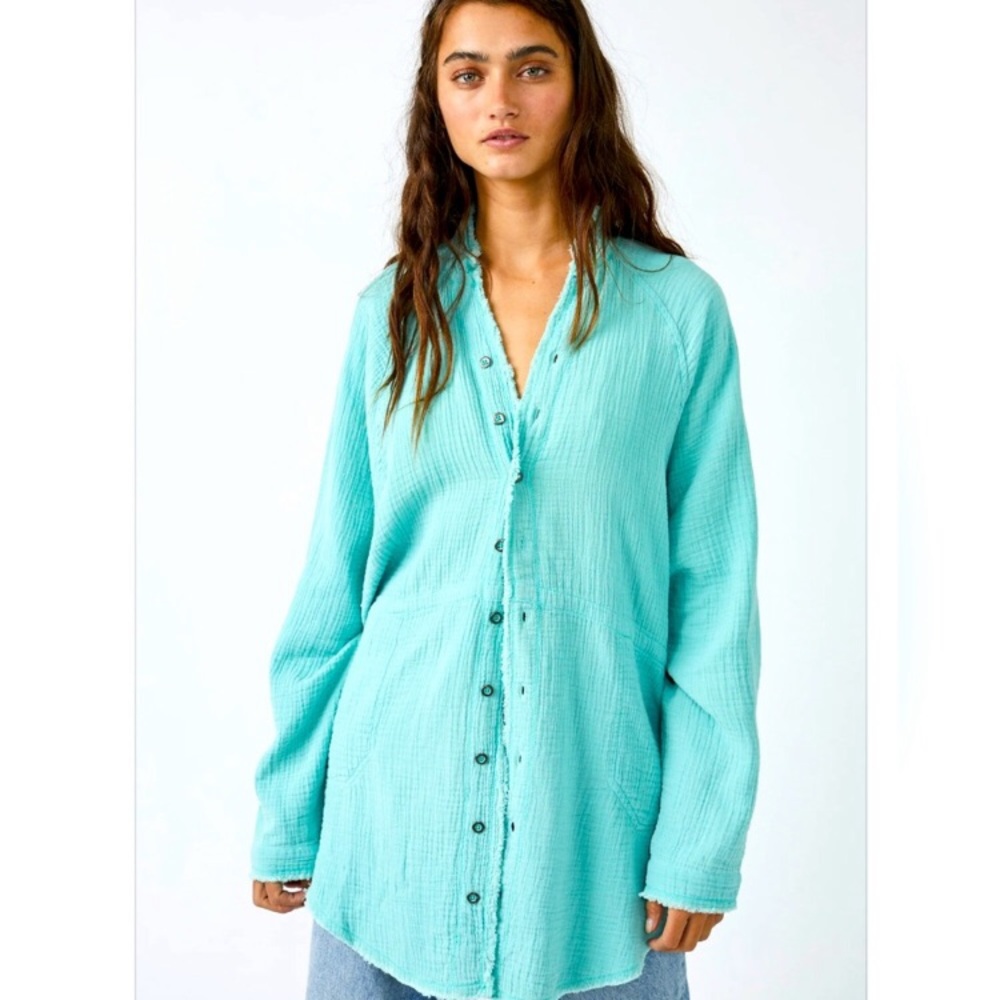 Free People! Summer Daydream Buttondown Top In Clear Skies NWT! - Picture 10 of 14